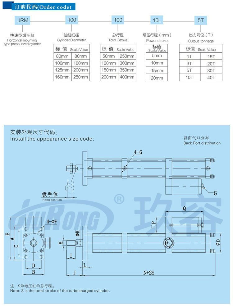 快速型油气隔离增压缸订购尺寸代码